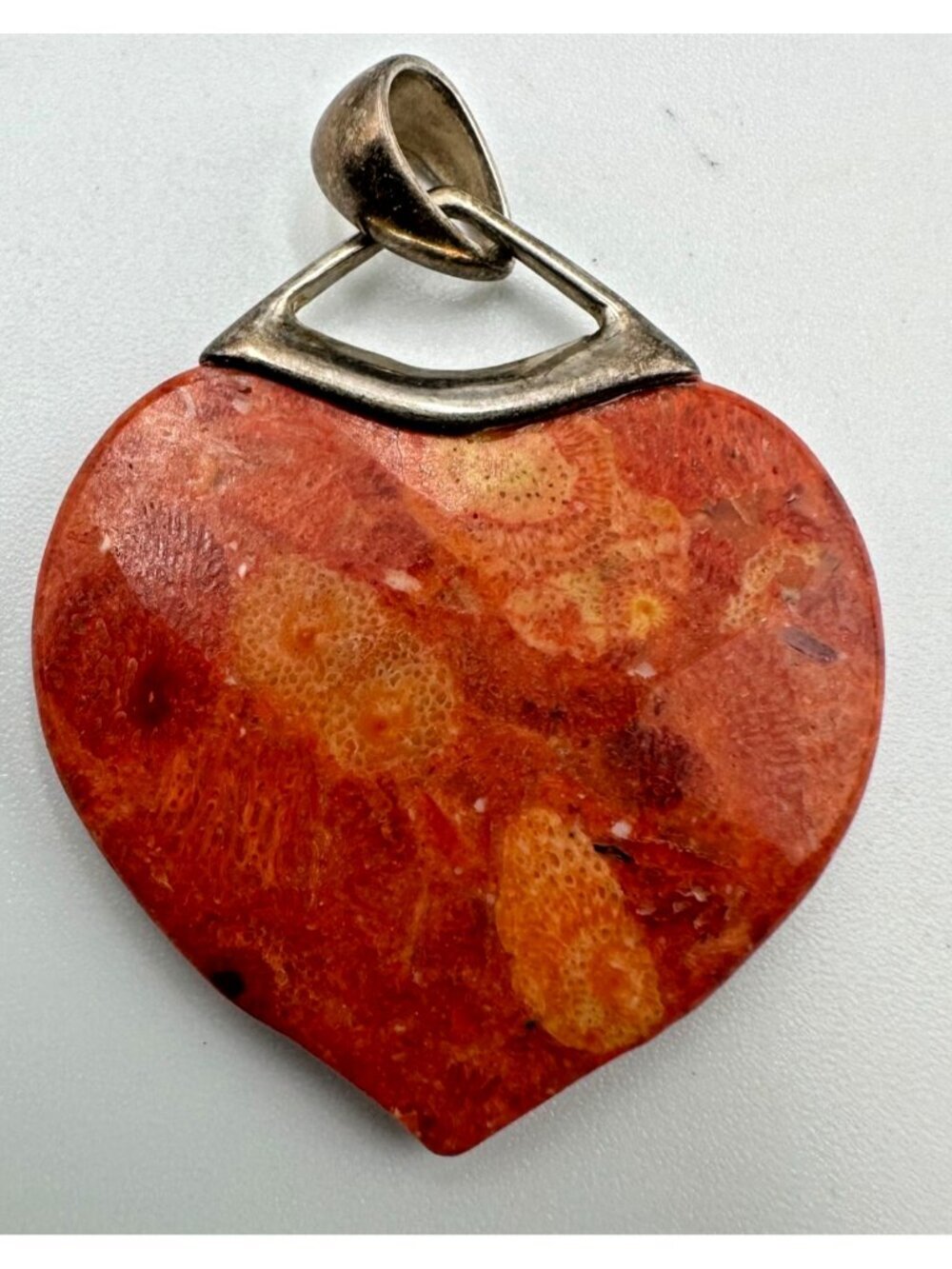 Barse Sparse Coral Pendant Sterling Silver Orange Heart Boho Southwestern 1 in